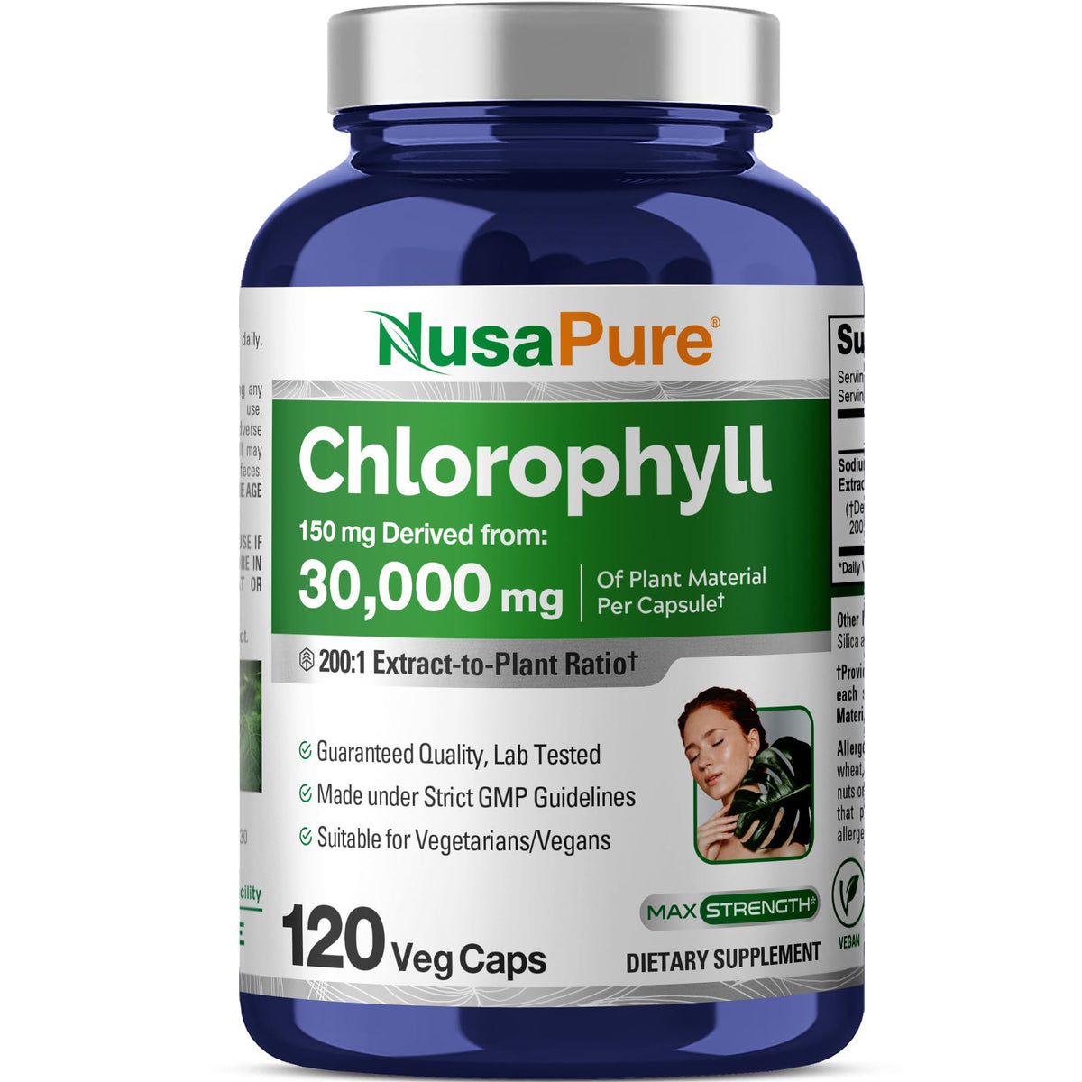 NusaPure Chlorophyll 200:1 Extract, 150 mg Equivalent to 30,000 mg per Capsule 120 Vegetarian Caps (Non-GMO, Vegan) NusaPureBuy Supplements Australia