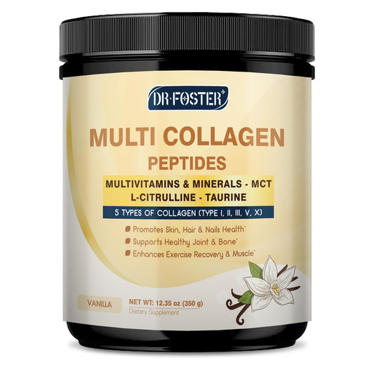 DRFOSTER Vanilla Collagen Peptides Powder for Women & Men, Multi Type I II III V X Collagen with multivitamins & Minerals for Skin, Hair & Nails & Joints, Non-GMO, 35 Servings DRFOSTER buy supplements Au