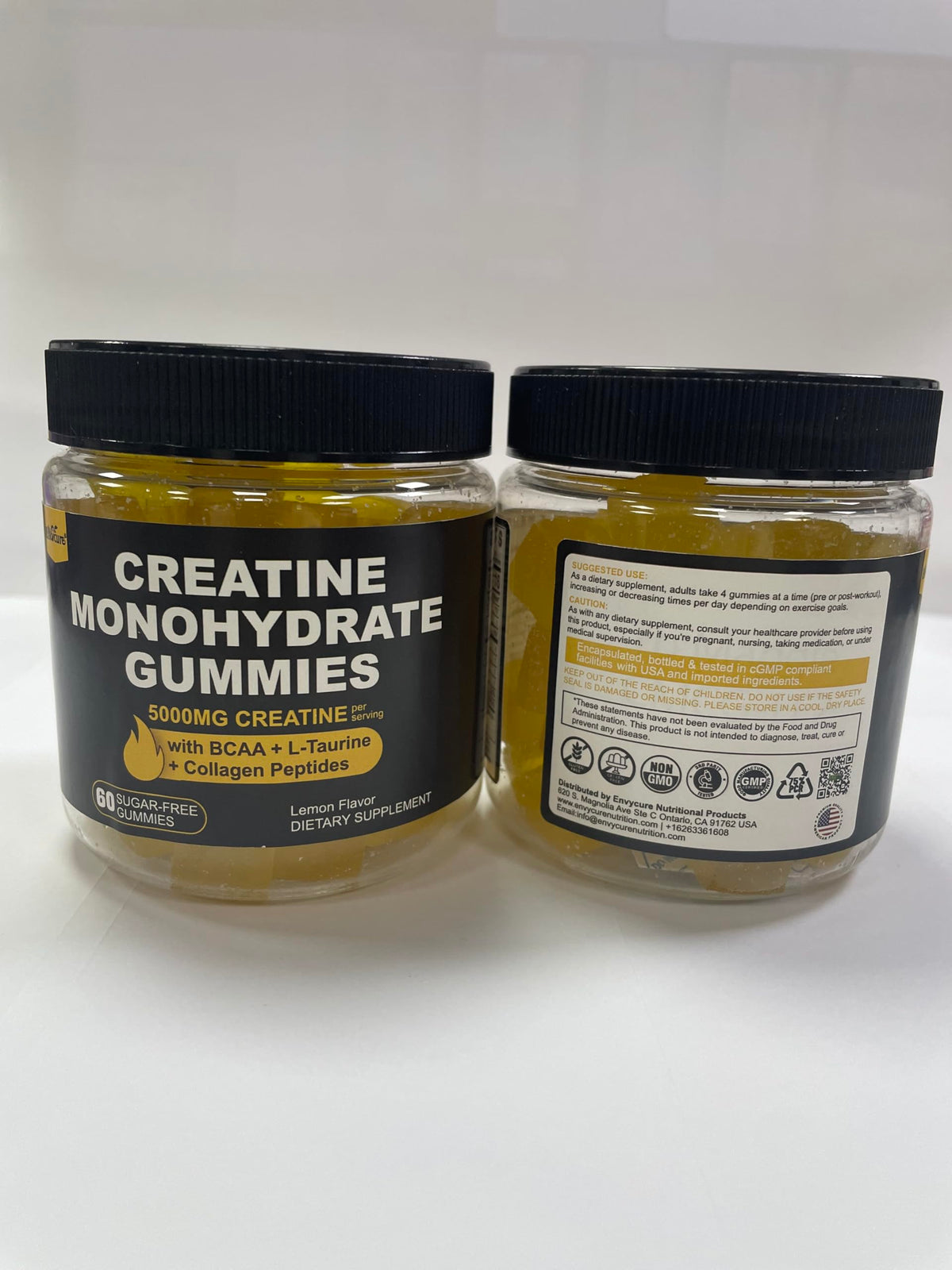 Creatine Monohydrate Gummies for Men & Women - with BCAA, Collagen Peptides, L-Taurine, Vitamin B12, D3, Chewables Creatine Monohydrate 5g Per Serving, Natural Lemon Flavor, Sugar Free, 2 Pack EnvyCureBuy Supplements Australia
