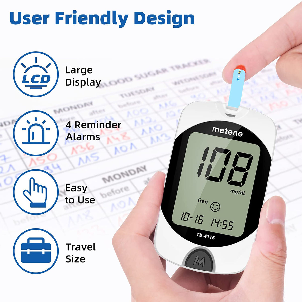 Metene TD-4116 Blood Glucose Monitor Kit, 100 Glucometer Strips MeteneBuy Supplements Australia