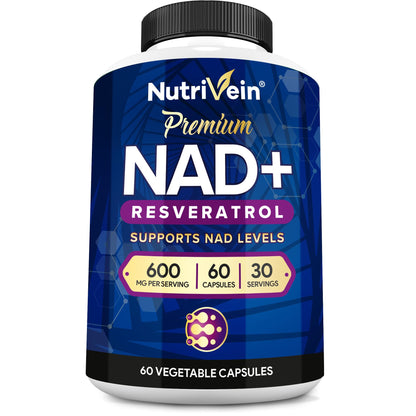 Nutrivein Premium NAD + Resveratrol Supplement 600 mg - 30 Servings (60 Capsules): Powerful Synergistic NAD Resveratrol Supplement - Aging, Cognition, Metabolism, & Overall Well-Being NutriveinBuy Supplements Australia