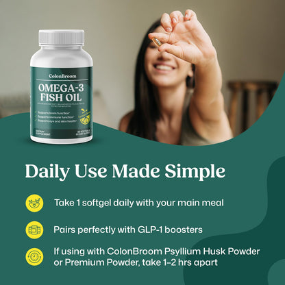 ColonBroom Omega 3 Fish Oil 2640 mg Softgels | Lemon Flavor | Daily Fish Oil Omega-3 Supplement for Women & Men with EPA & DHA | Gluten-Free, Non-GMO, Natural (60 Softgels, 2 Month Supply) ColonBroomBuy Supplements Australia