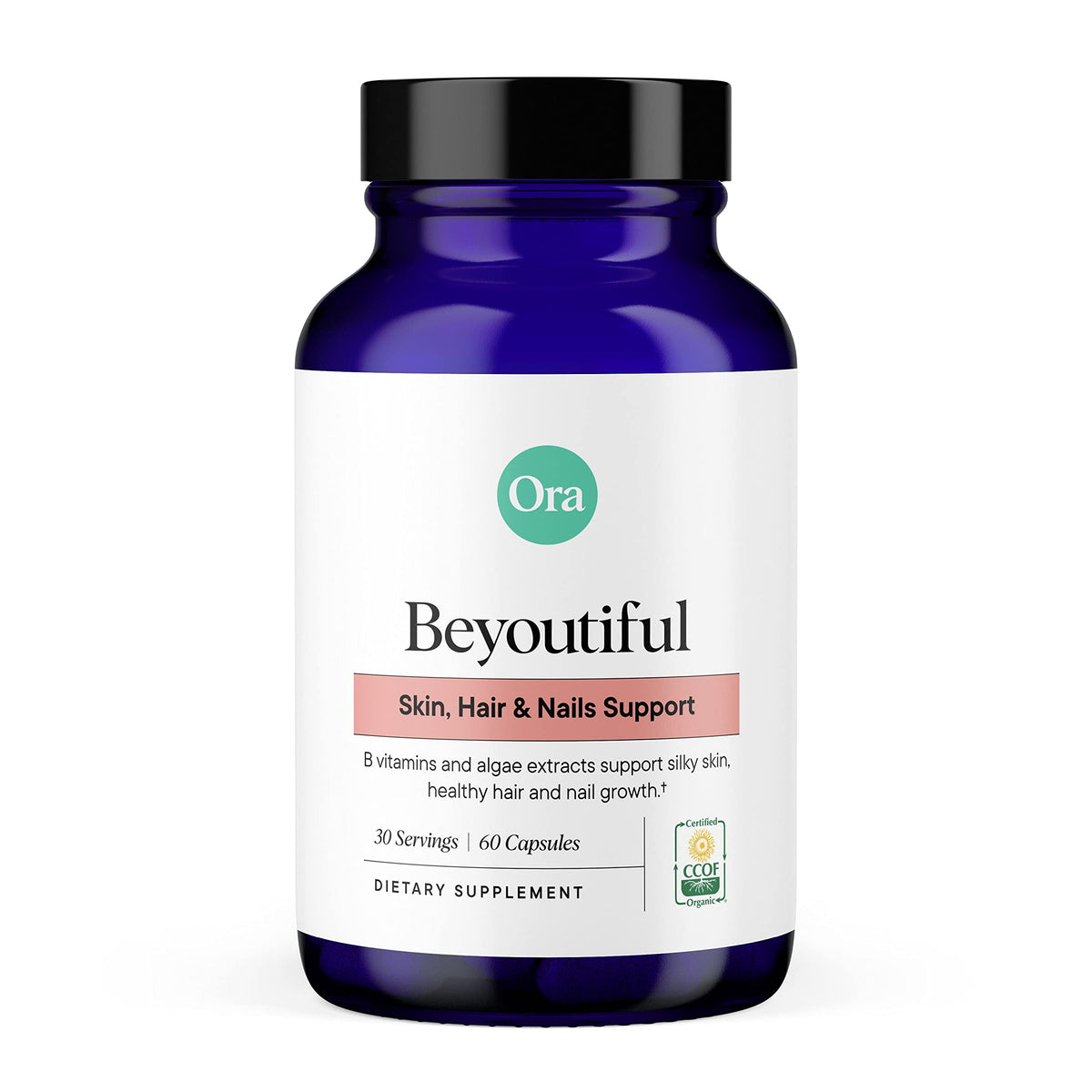 Ora Organic Hair, Skin, and Nails Support- BeYouTiful - Beauty Supplement with B Vitamins and Algae Extracts for Healthy Hair and Skin - 60 Vegan Capsules Ora OrganicBuy Supplements Australia