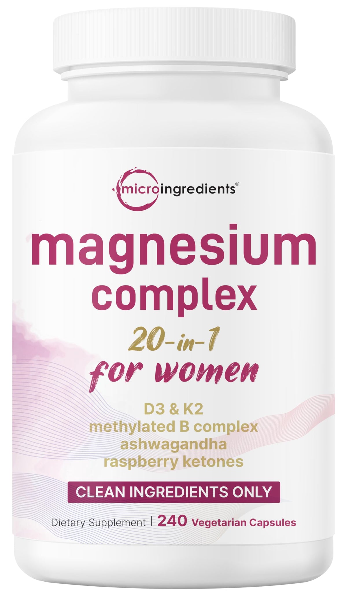 Magnesium Complex for Women, 240 Vegetarian Capsules | 20-in-1 Formula - Magnesium Blend with Vitamin D3, K2