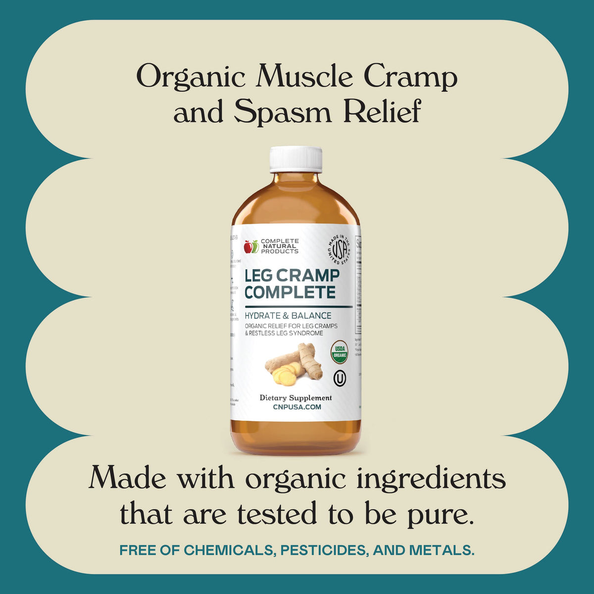 Organic Amish Leg Cramp Relief Liquid 16oz - Natural Muscle and Foot Support Supplement with Apple Cider Vinegar, Ginger, Garlic, Aloe, Fast Cramp Reducing Formula, Certified Organic, Made in USA Complete Natural ProductsBuy Supplements Australia