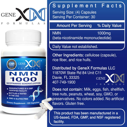 Genex Formulas NMN 1000mg - 99% Pure Shelf Stabilized Supplement Capsules for Increased NAD Levels & Healthy Aging, GMP Certified, 1000mg per Serving, 120 Capsules Genex FormulasBuy Supplements Australia