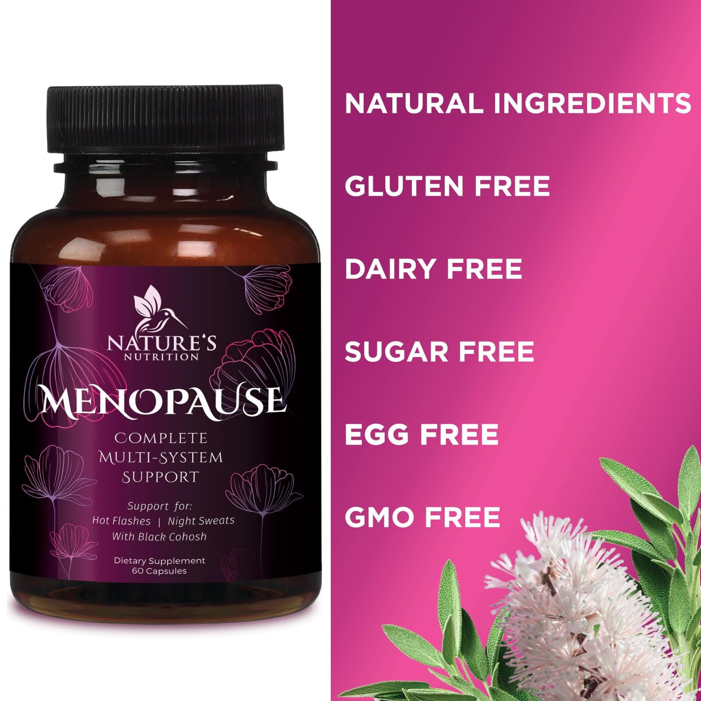 Menopause Supplements for Women - Complete Menopause Relief with Dong Quai & Black Cohosh - For Natural, Mild Hot Flash & Night Sweats - Hormone, Energy & Balance Support, Bottled in USA - 60 Capsules Nature's NutritionBuy Supplements Australia