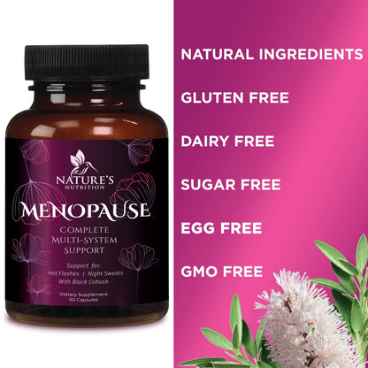 Menopause Supplements for Women - Complete Menopause Relief with Dong Quai & Black Cohosh - For Natural, Mild Hot Flash & Night Sweats - Hormone, Energy & Balance Support, Bottled in USA - 60 Capsules Nature's NutritionBuy Supplements Australia
