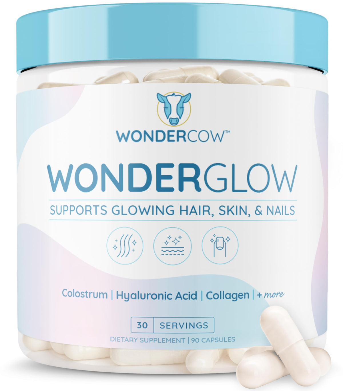 WONDERCOW Hair Skin and Nails Vitamins w/Bovine Colostrum, Collagen, Hyaluronic Acid, Biotin, Zinc, & Lactoferrin┃Supports Faster Hair Growth, Stronger Nails and Glowing Skin (30 Servings, Capsule) WONDERCOW buy supplements Au