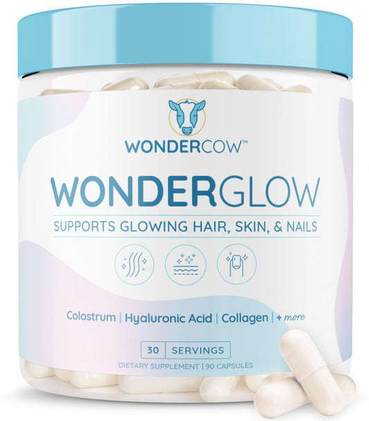 WONDERCOW Hair Skin and Nails Vitamins w/Bovine Colostrum, Collagen, Hyaluronic Acid, Biotin, Zinc, & Lactoferrin┃Supports Faster Hair Growth, Stronger Nails and Glowing Skin (30 Servings, Capsule) WONDERCOW buy supplements Au