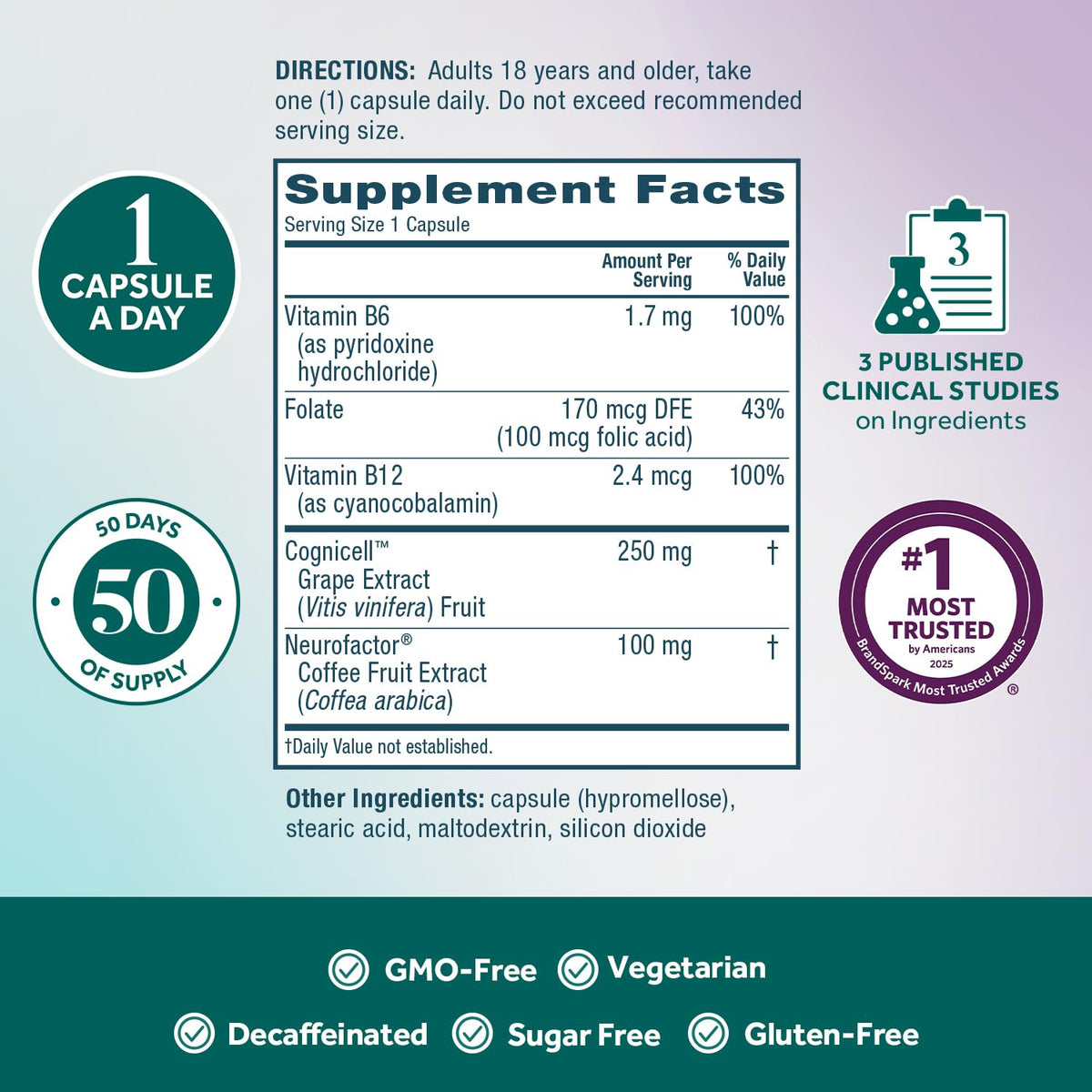 NEURIVA Memory 3D Brain Supplement - Decaffeinated Nootropic Capsules for Memory, Focus, & Cognitive Function - Short Term, Long Term, & Working Memory Support - 50ct NEURIVABuy Supplements Australia
