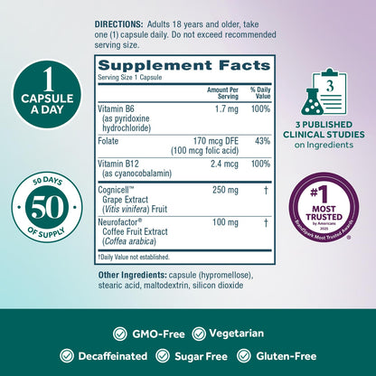 NEURIVA Memory 3D Brain Supplement - Decaffeinated Nootropic Capsules for Memory, Focus, & Cognitive Function - Short Term, Long Term, & Working Memory Support - 50ct NEURIVABuy Supplements Australia