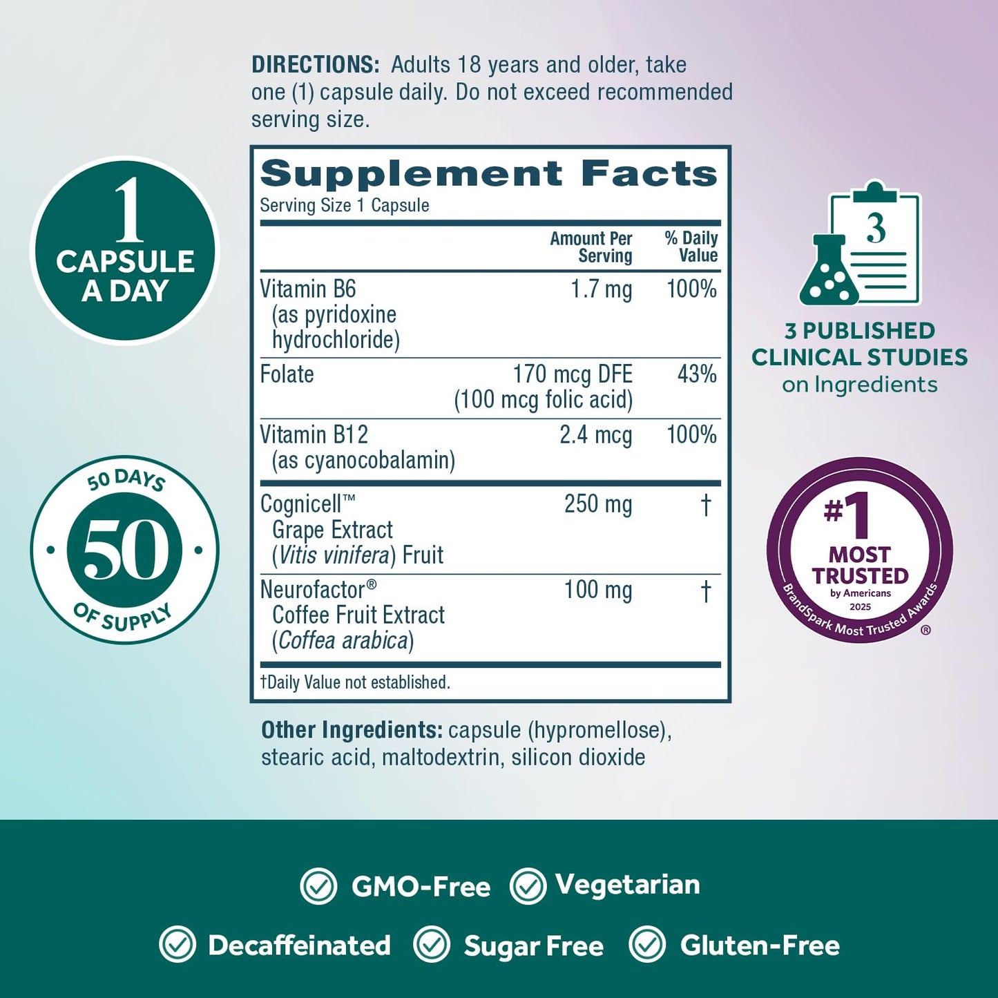 NEURIVA Memory 3D Brain Supplement - Decaffeinated Nootropic Capsules for Memory, Focus, & Cognitive Function - Short Term, Long Term, & Working Memory Support - 50ct NEURIVABuy Supplements Australia
