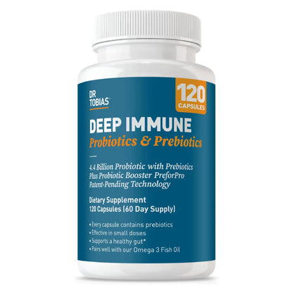 Dr. Tobias Deep Immune Probiotics & Prebiotics - Dual Action Digestion & Immune Support with PreforPro Prebiotics & Spore Forming Probiotics for Women & Men - 120 Capsules (60 Servings) Dr. TobiasBuy Supplements Australia