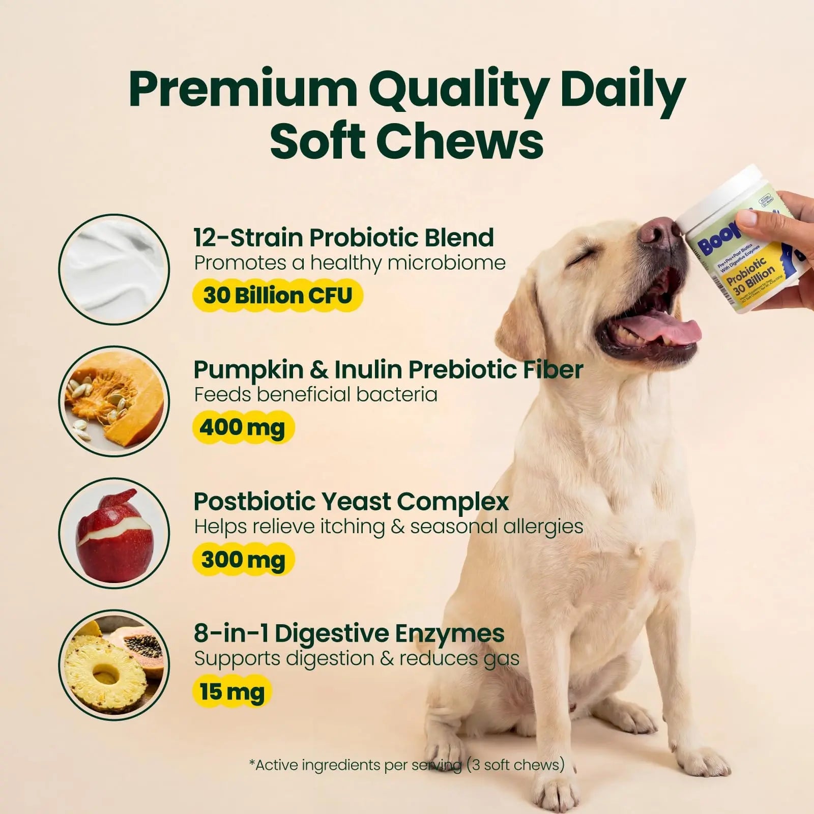 Boops Pets Probiotics for Dogs – 30 Billion CFU with Pre, Postbiotics & Digestive Enzymes – Supports Gut Health, Immunity, Loose Stools & Allergies – Filet Mignon Flavor – Vet Formulated – 60 Chews Boops PetsBuy Supplements Australia