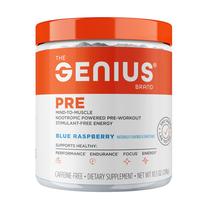 The Genius Brand Genius Pre - Clean Pre-Workout Powder for Energy, Focus & Fitness Support - No Artificial Flavors, Preservatives, or Proprietary Blends - Non-GMO - 20 Servings - Blue Raspberry The Genius BrandBuy Supplements Australia