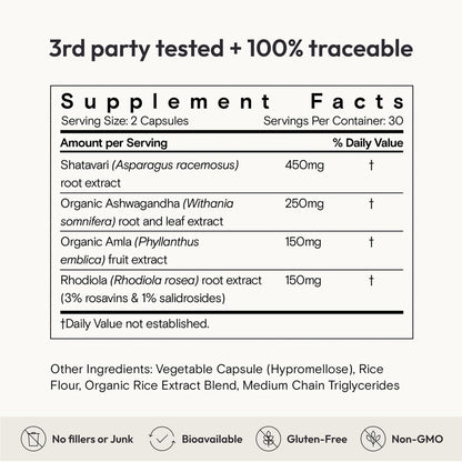 Moon Juice SuperYou Ashwagandha Supplements with Rhodiola, Shatavari & Amla - Cortisol Reducer for Energy, Mood, Focus and Stress Support, Vegan, Non-GMO & 100% Traceable, 60 Capsules, 30 Servings Moon JuiceBuy Supplements Australia