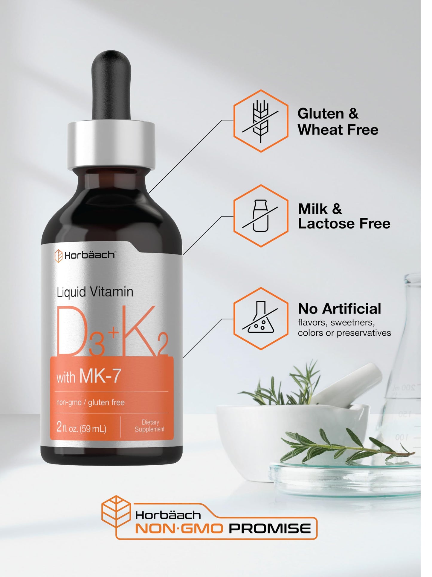 Horbäach Vitamin D3 + K2 Liquid Drops | with MK7 | 2 Fl Oz | Vegetarian | Non-GMO HorbäachBuy Supplements Australia