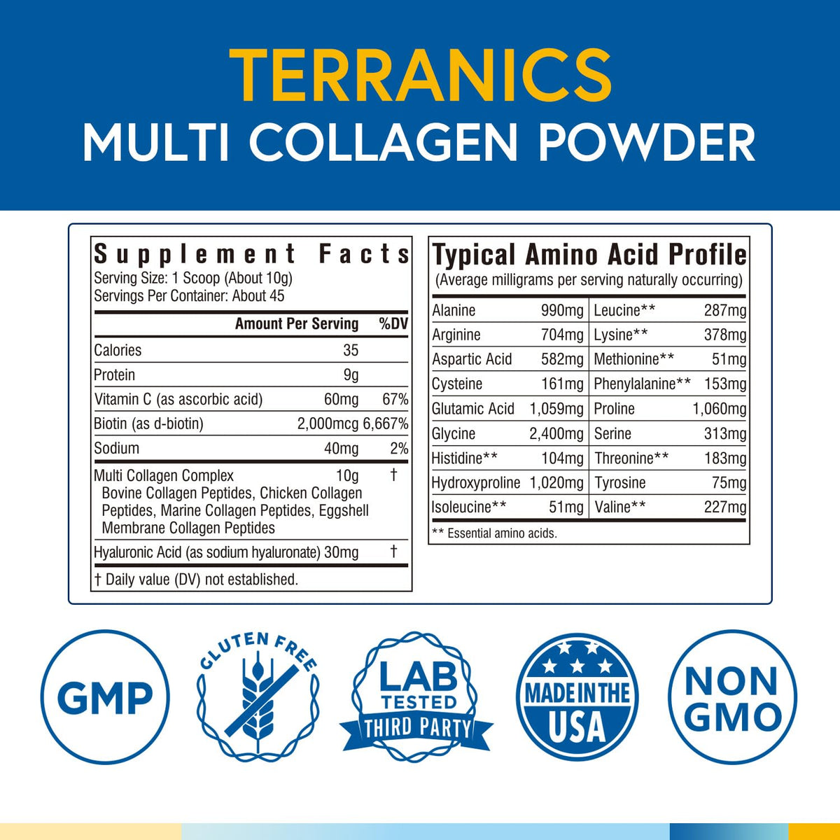 Terranics Multi Collagen Powder Type I II II V X with Biotin VC Hyaluronic Acid, Paleo TerranicsBuy Supplements Australia