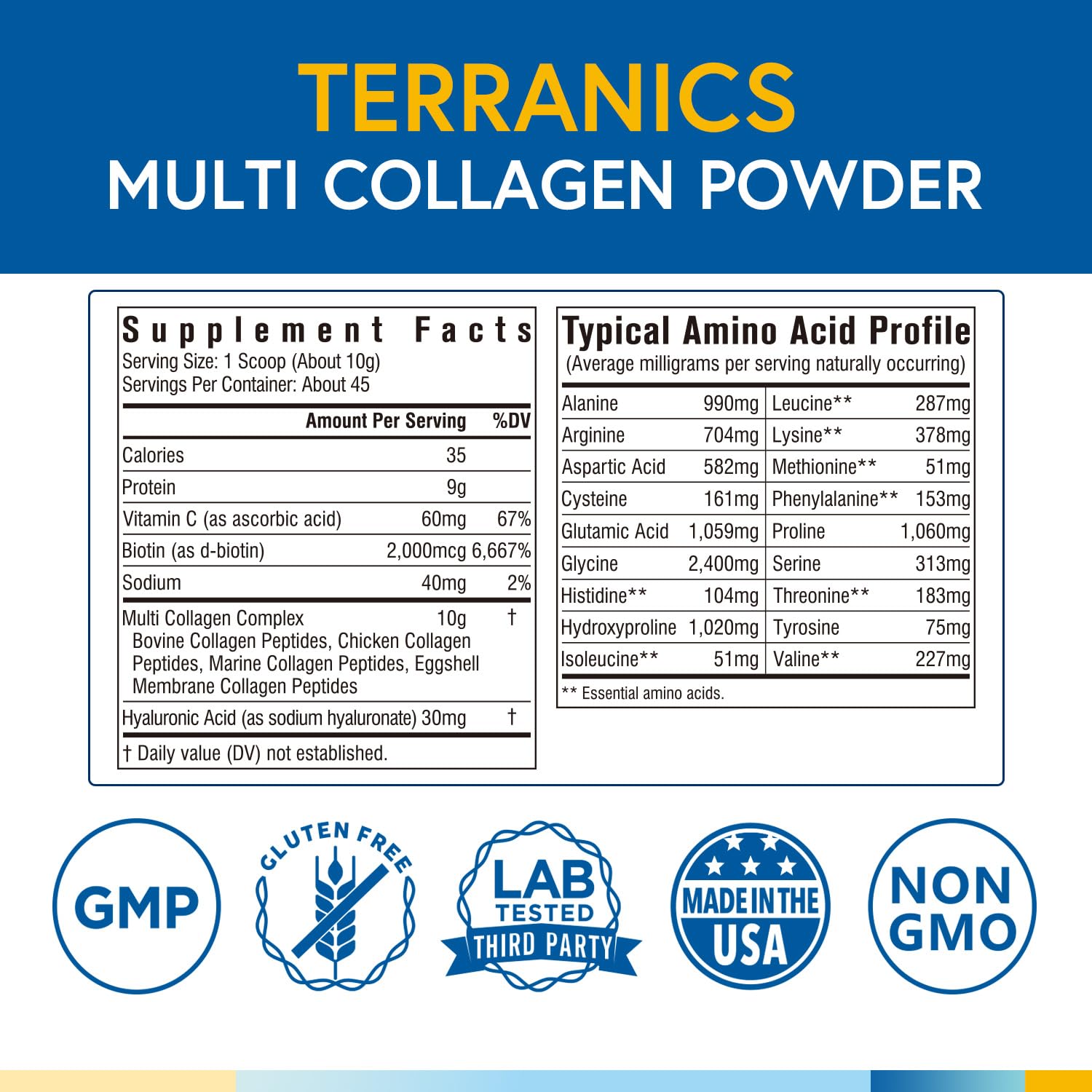 Terranics Multi Collagen Powder Type I II II V X with Biotin VC Hyaluronic Acid, Paleo TerranicsBuy Supplements Australia