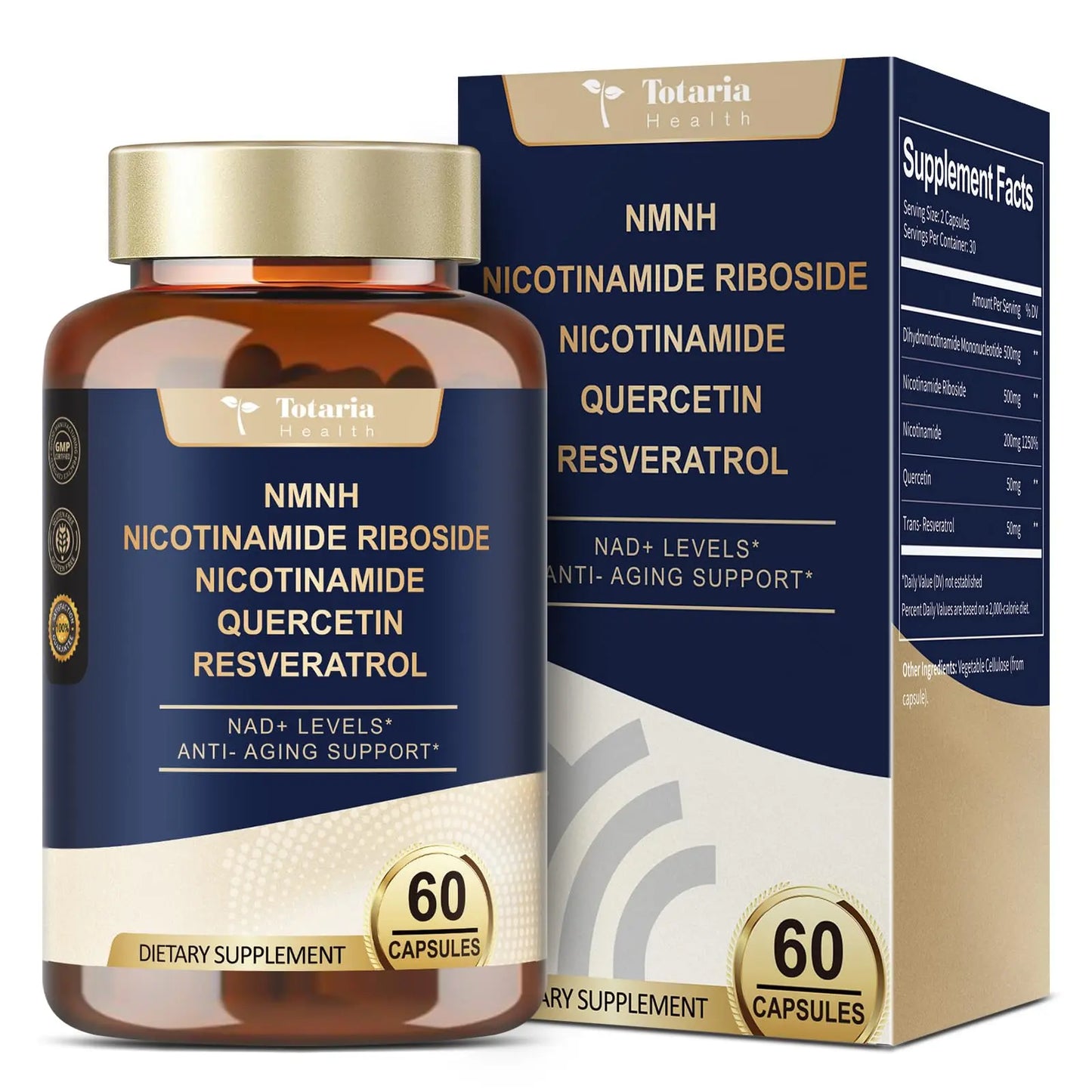Totaria NMNH (NMN Alternative Supplement) (Dihydronicotinamide Mononucleotide) Ultra Strength, NAD+ Support w/Resveratrol & Quercetin, Ultra Absorption for Anti-Aging, Vegan, 60 Counts TotariaBuy Supplements Australia