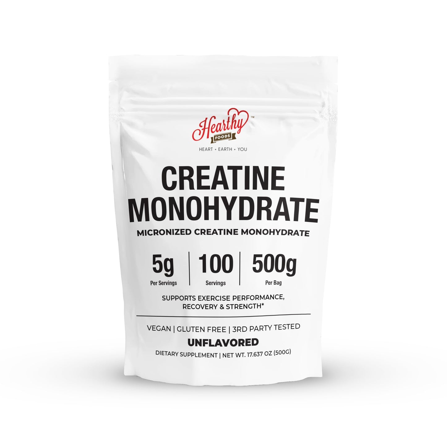 HEARTHY FOODS Creatine Monohydrate Micronized Powder 500G - 100 Servings, 5000mg Per Serving (5g) - 17.9 Oz for Men & Women Muscle Growth & Recovery - UNFLAVORED HEARTHY FOODSBuy Supplements Australia