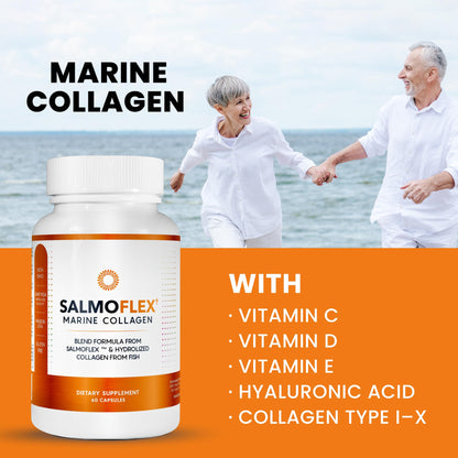 VITASEI Salmoflex Marine Collagen Peptides Pills W/Hyaluronic Acid, Vitamin C, D, E | Salmon Supplements - Hair, Skin, Nails | Multivitamin for Women & Men | Knee, Joint Relief - 60 Capsules VITASEIBuy Supplements Australia