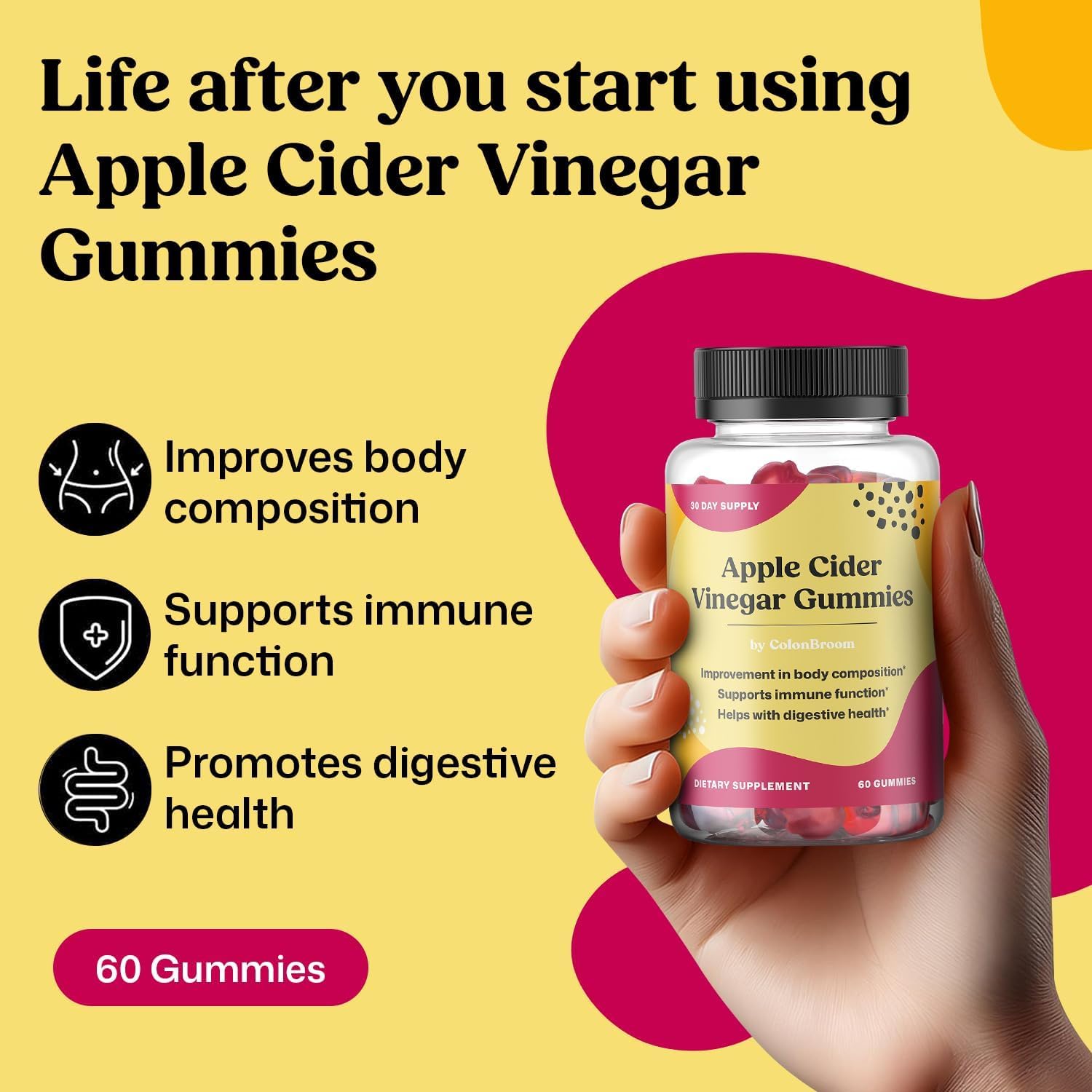 ColonBroom Apple Cider Vinegar Gummies for Women, 60 Gummies, 30 Day Supply, Vegan, Non-GMO Supplement – Supports Body Composition, Boost Metabolism & Improves Digestive Wellness ColonBroomBuy Supplements Australia