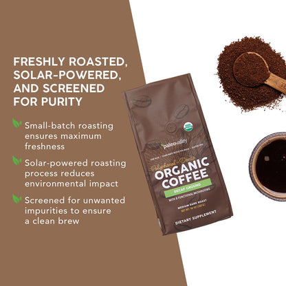 Paleovalley Organic Ground Coffee, 10oz - Decaf, Low Acid, Single-Origin, Polyphenol-Rich, Infused with Mushrooms PaleovalleyBuy Supplements Australia