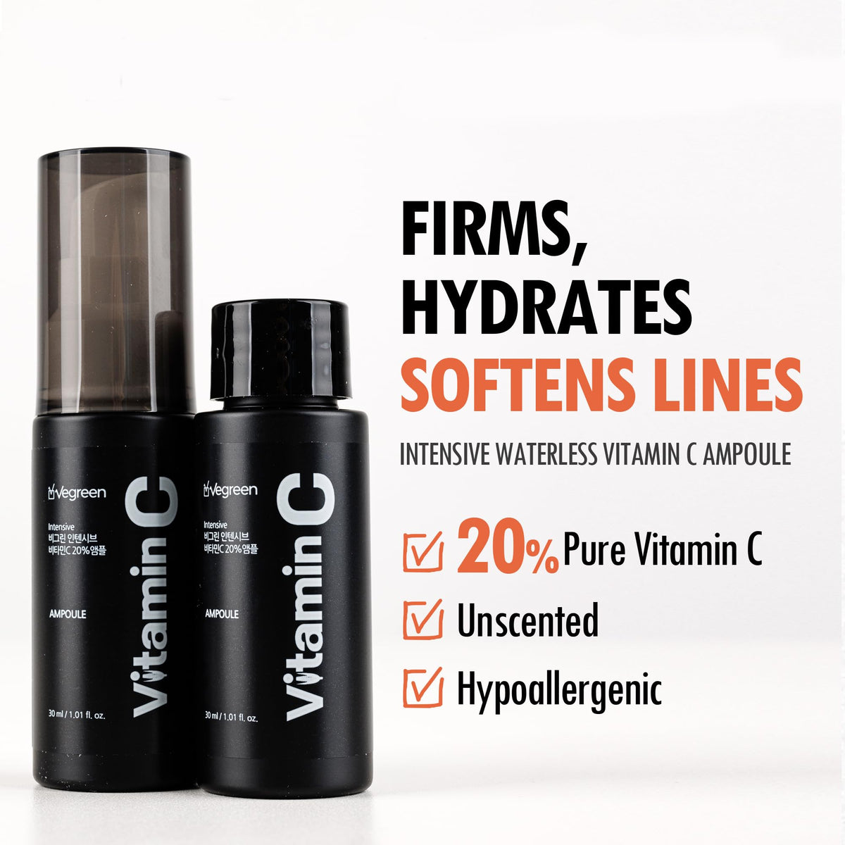 VEGREEN 20% Pure Vitamin C Ampoule for Face - Waterless Pure L-Ascorbic Acid & Chamomile for Sensitive Skin, Dark Spot Corrector, Brightening & Anti-Aging Korean Glass Skin Essence, 1.01 fl oz VEGREEN buy supplements Au