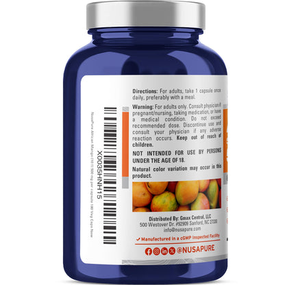 NusaPure African Mango 10:1 Extract, 500 mg Equivalent to 5,000 mg per Veggie Caps 180 Capsules (Non-GMO, Vegan) NusaPureBuy Supplements Australia