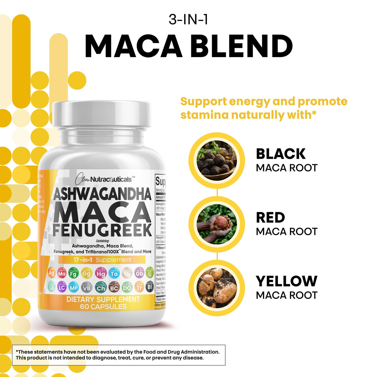 Clean Nutraceuticals Ashwagandha Maca Root Fenugreek Supplement with Tongkat Ali Ginseng - Assists with Stress, Mood & Thyroid - Ashwagandha Capsules Fenugreek Caps - 1 Pack Clean NutraceuticalsBuy Supplements Australia