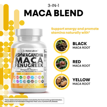 Clean Nutraceuticals Ashwagandha Maca Root Fenugreek Supplement with Tongkat Ali Ginseng - Assists with Stress, Mood & Thyroid - Ashwagandha Capsules Fenugreek Caps - 1 Pack Clean NutraceuticalsBuy Supplements Australia
