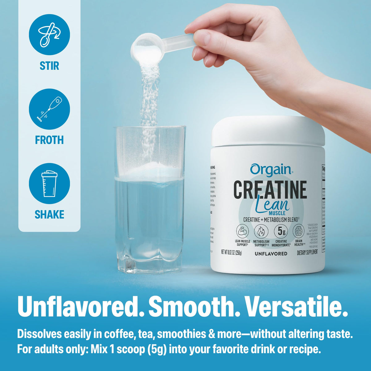 Orgain Micronized Creatine Monohydrate Lean Muscle Powder with Metabolism Blend, Unflavored, 50 Servings, Supports Muscle Strength and Brain Health, No Dairy or Soy, Gluten Free, Vegan OrgainBuy Supplements Australia