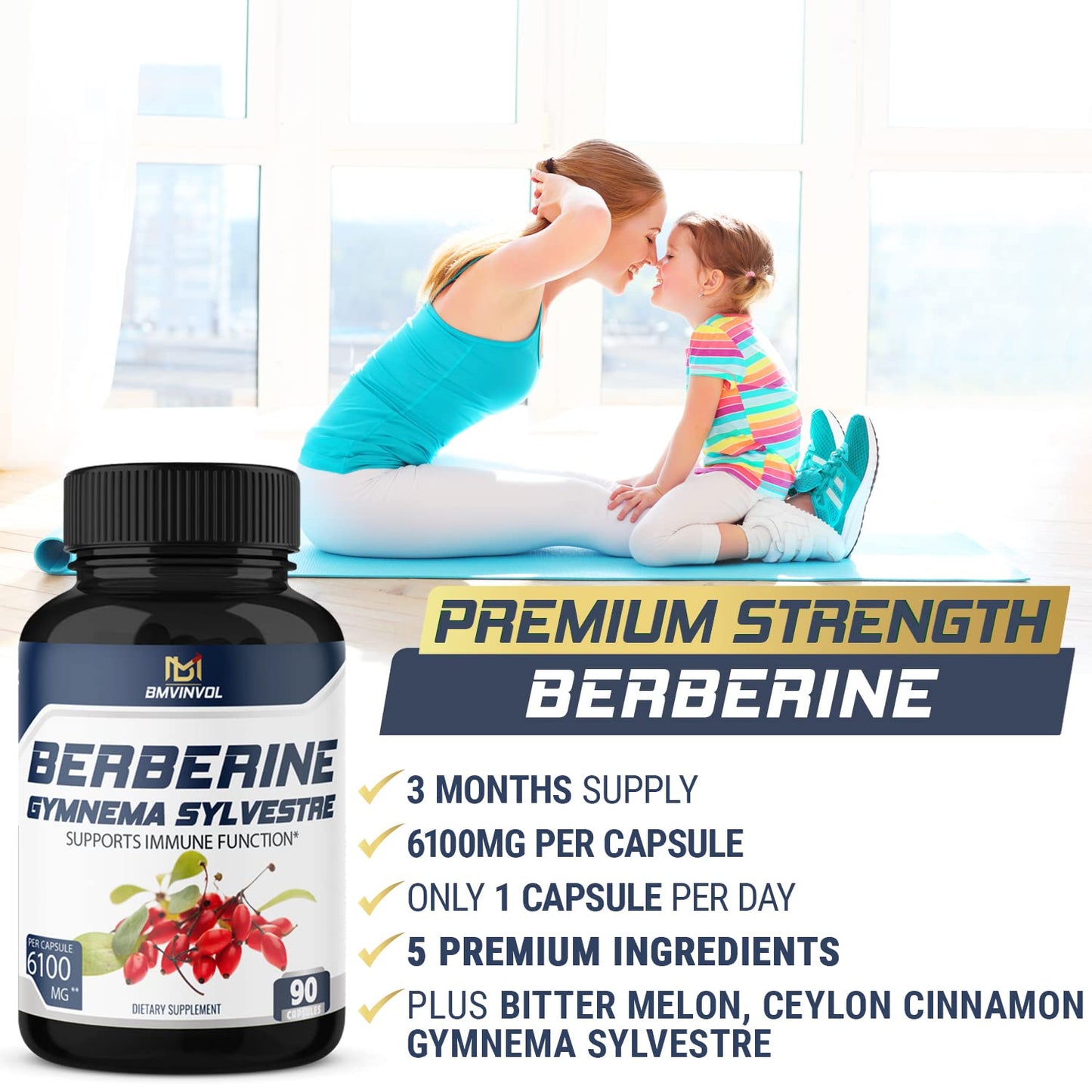 BMVINVOL 5-in-1 Berberine Supplement 6100mg with Ceylon Cinnamon, Gymnema BMVINVOLBuy Supplements Australia