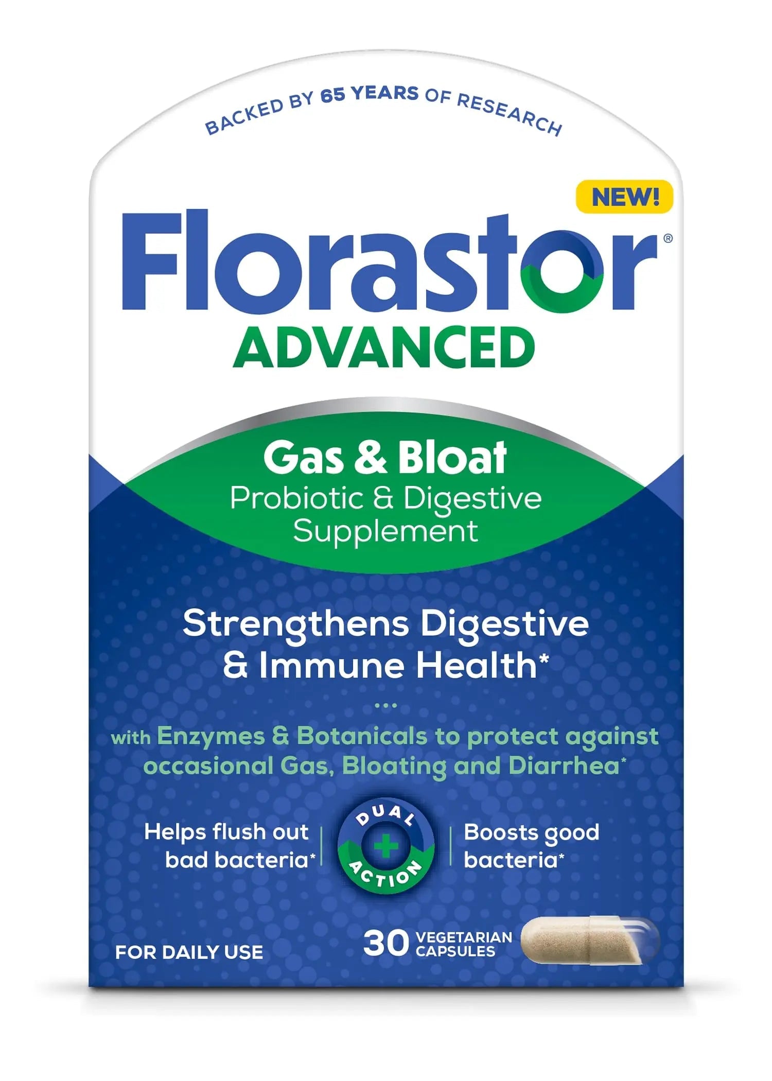 Florastor Advanced Gas and Bloat Probiotic, Digestive Enzymes and Botanicals, Plus Probiotics for Digestive Health, 30 Capsules FlorastorBuy Supplements Australia