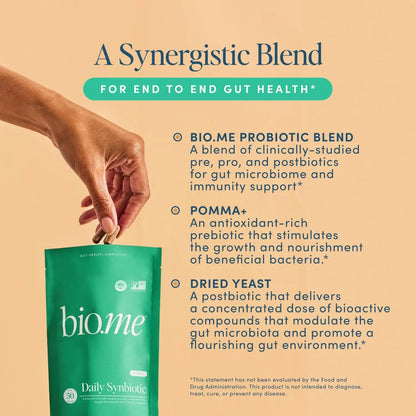 Synbiotic 3-in-1 Prebiotics, Probiotics & Postbiotics for Digestive Health, Gut Health, Immune Support & Bloating Relief for Men & Women - 50 Billion CFU Per Serving - Vegan, 60 Capsules (30 Servings) Bio.meBuy Supplements Australia