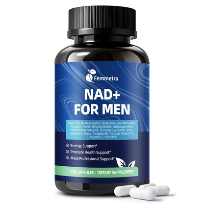 Femmetra NAD+ Supplements for Men with Saw Palmetto | All-in-One Cellular Energy, Prostate Support & Nitric Oxide Supplement with Resveratrol, L-Arginine | Non-GMO, 120 Capsules FemmetraBuy Supplements Australia