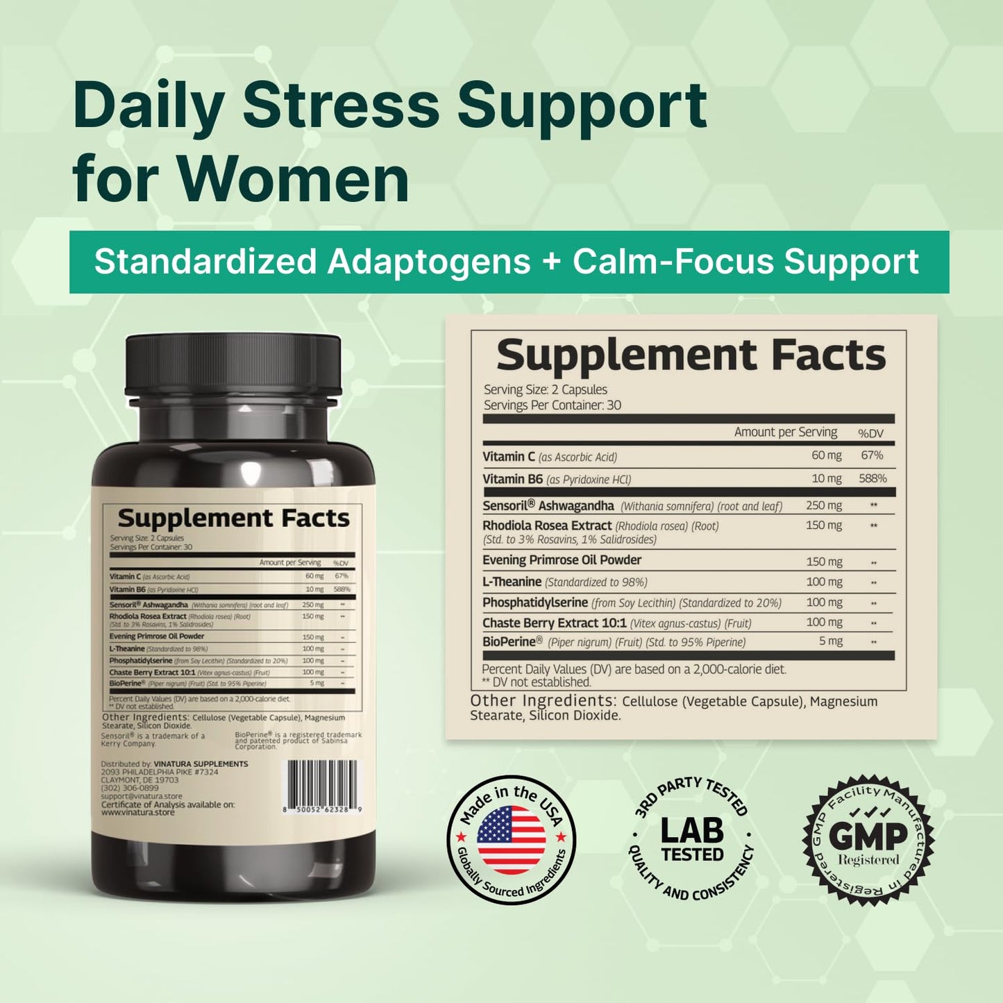 VINATURA Cortisol Supplements for Women - Cortisol Detox and Management - Adrenal Support, Stress Support, 60 Vegan Capsules VINATURABuy Supplements Australia