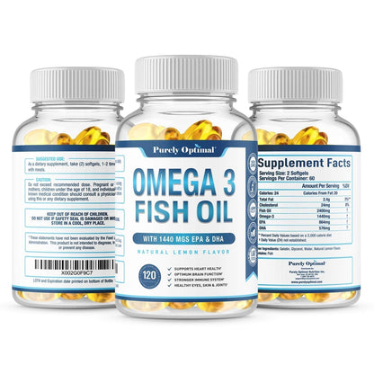 Premium Omega 3 Fish Oil Supplement 2400mg - Burpless Fish Oil Omega3 Softgels Purely OptimalBuy Supplements Australia
