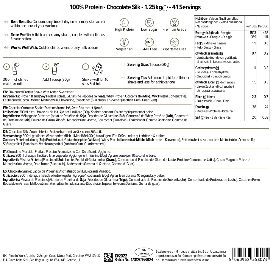 Protein Works - 100% Protein, 1.25kg, High Protein Blend, 41 Servings, Chocolate Silk Protein WorksBuy Supplements Australia