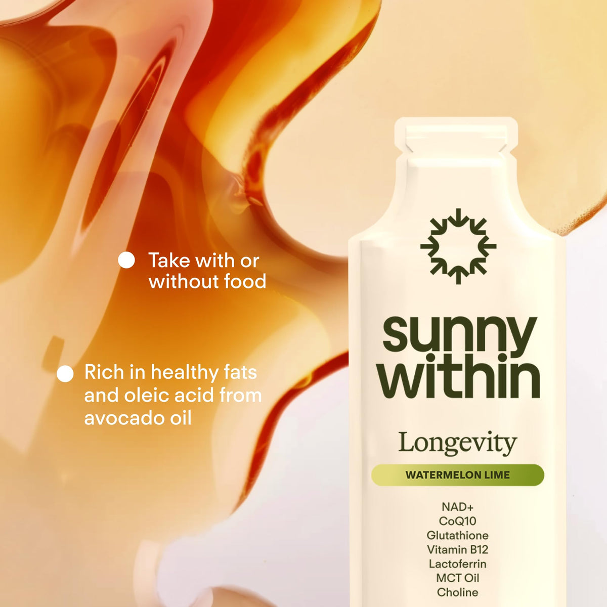 Sunny Within Longevity – Liposomal NAD+ Glutathione Supplement w/Liquid NAD+, CoQ10, B12, MCT & Avocado Oil – Cellular Health, Energy, Brain, Gut & Heart Support* – Watermelon Lime – 30 Pouches Sunny WithinBuy Supplements Australia