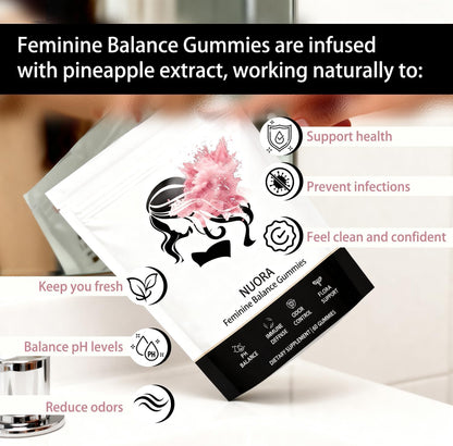 nuora Feminine Balance Gummies, Vegan Hawaiian Pineapple, pH Balance, Healthy Odor, Flora and Immune Support,