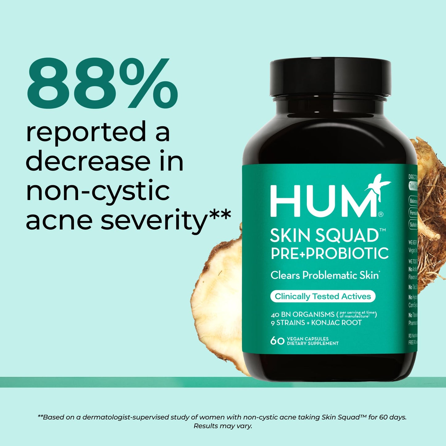 HUM Skin Squad Probiotics for Women and Men, Skin Care Supplement for Clear Complexion & Gut Health Support, Microbiome Prebiotic & Probiotic Supplement for Breakouts, Digestive Health, 60 Capsules HUMBuy Supplements Australia