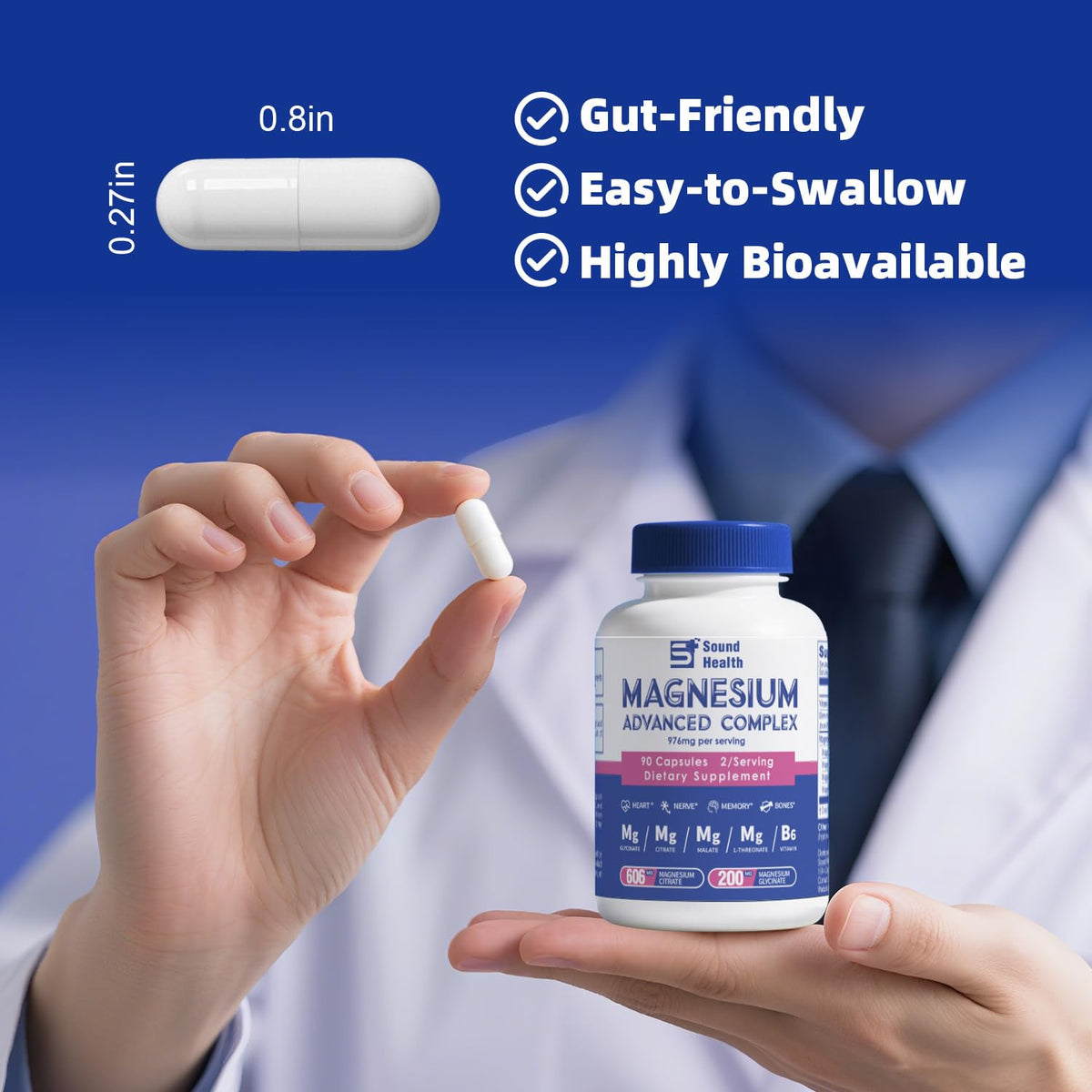 5 in 1 Magnesium Complex Capsule 976mg wtih Magnesium Glycinate, Citrate, Malate, L-Threonate & Vitamin B6, High Absorption Magnesium Complex for Women & Men, Third-Party Tested, Vegan, Non-GMO Sound Health PlusBuy Supplements Australia