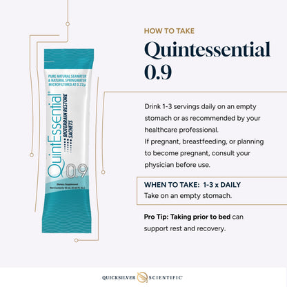 Quicksilver Scientific Quintessential 0.9 Sachets - Isotonic Solution with Sea Water Minerals + Alpine Spring - Liquid Hydration, Electrolyte + Multi Minerals Supplement (30 Count) Quicksilver ScientificBuy Supplements Australia