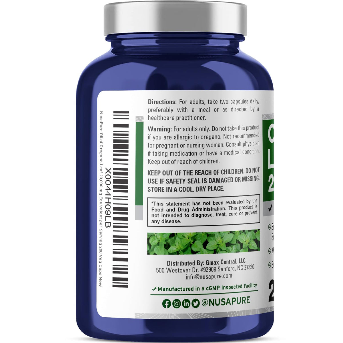 NusaPure Oregano Oil Extract 20000mg | 200 Veggie Powder Capsules | Naturally Occurring Carvacrol | Non-GMO and Vegan Extract 65:1 NusaPureBuy Supplements Australia