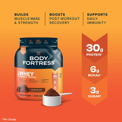 Body Fortress 100% Whey, Premium Protein Powder, Chocolate, 1.78lbs, Packaging May Body FortressBuy Supplements Australia