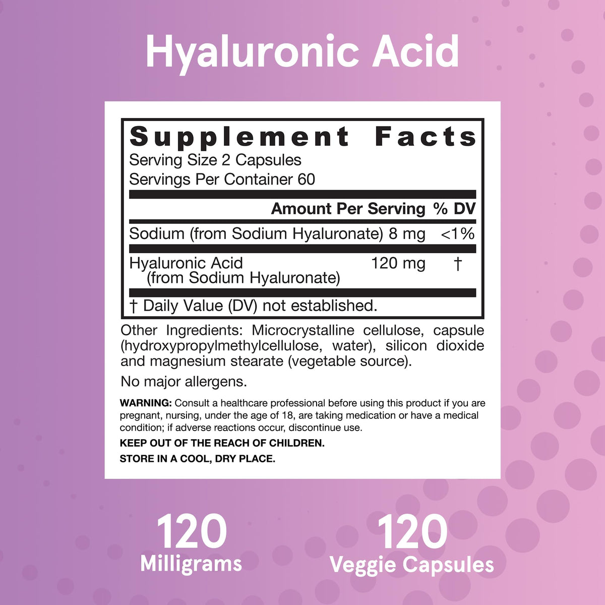 Jarrow Formulas® Hyaluronic Acid 120 mg, Dietary Supplement, Skin Health Support, 120 Veggie Capsules, Up to 60 Day Supply Jarrow FormulasBuy Supplements Australia