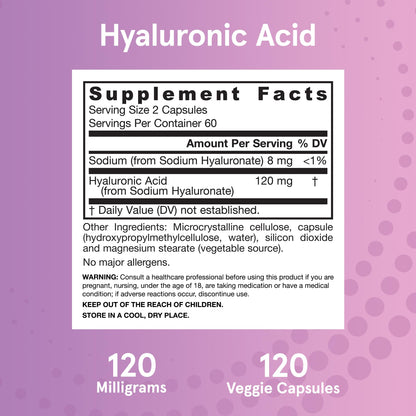 Jarrow Formulas® Hyaluronic Acid 120 mg, Dietary Supplement, Skin Health Support, 120 Veggie Capsules, Up to 60 Day Supply Jarrow FormulasBuy Supplements Australia